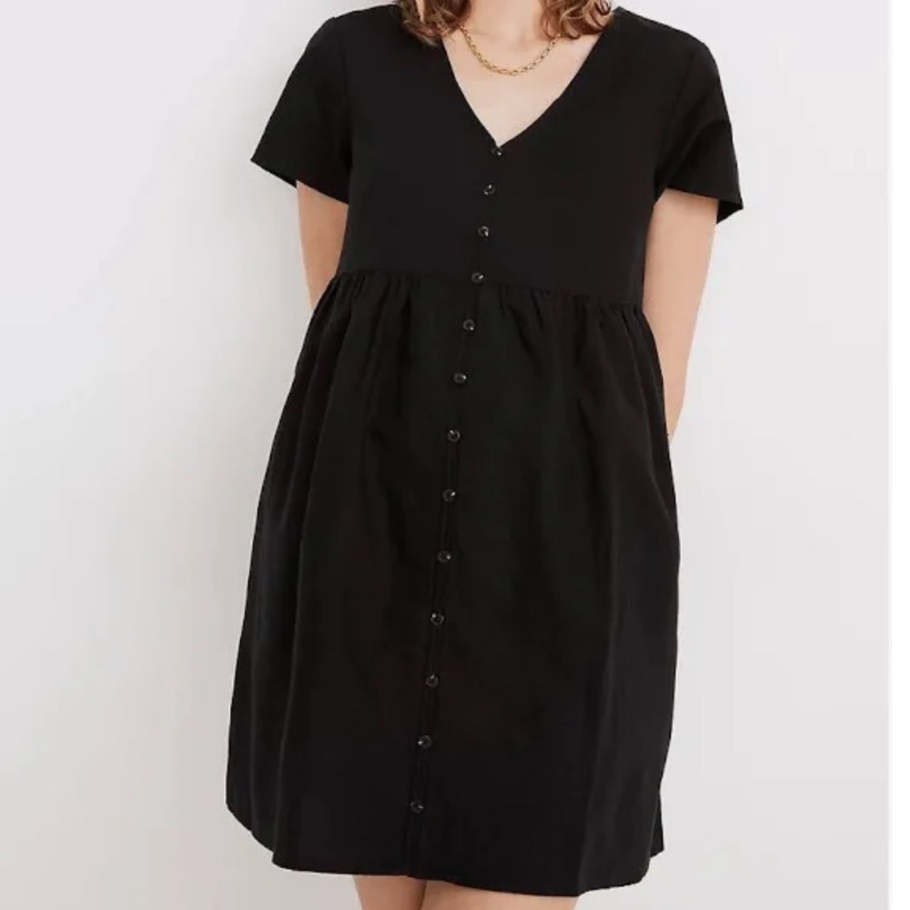 Madewell Black Linen Babydoll Dress